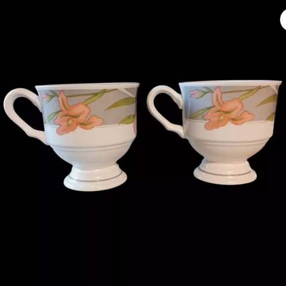 2 Sango Footed Ceramic Coffee Tea Cup Mug Floral Memories 378 Cherish from Korea - Picture 7 of 12